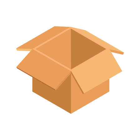 Open empty squared cardboard box parcel sending received minimalist 3d icon vector illustration. Isometric storage and carrying container mail delivery moving shipment service remotely correspondenceのイラスト素材