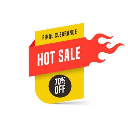 Hot sale banner design template. Flat fire flame speech bubbles special offers discounts vector...