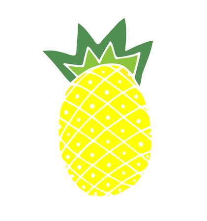 tropical fruit vector yellow pineapple, fashionable children's drawing, teaching illustration for booksのイラスト素材