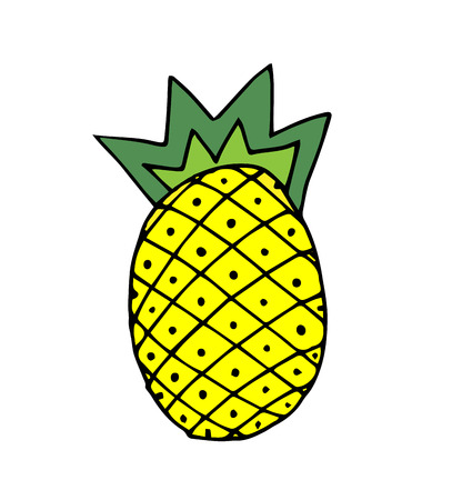 tropical fruit vector yellow pineapple, fashionable children's drawing, teaching illustration for booksのイラスト素材