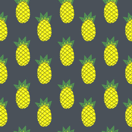 illustration of pineapple on blue dark background, vector seamless fashionable backgroundのイラスト素材