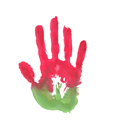 Red and green color of the flag. Handprint in the form of the flag of Belarus.の写真素材