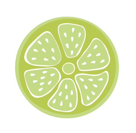 vector illustration green lime in a cut round slice of citrusのイラスト素材