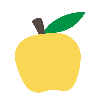 Minimalistic design. Children's drawing of fruits. Yellow vector apple, simple logo illustration.のイラスト素材