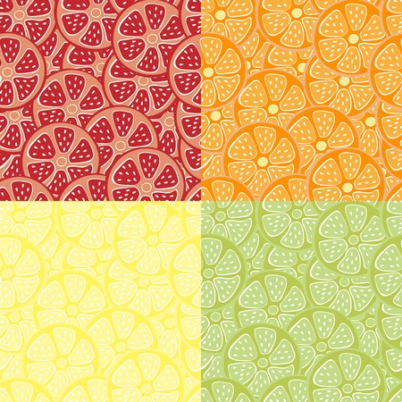 four group pattern for design. Seamless pattern with color citrus juicy fruit of orange, grapefruit, lemon, limeのイラスト素材