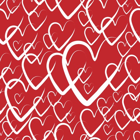red pattern background with hand drawn elements. seamless hearts background. hearts for Valentine's day, vector illustration.のイラスト素材