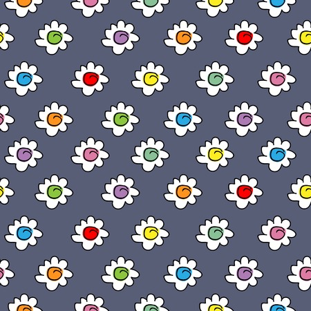 dark textile blue colored stylish seamless vector background with camomile flowersのイラスト素材