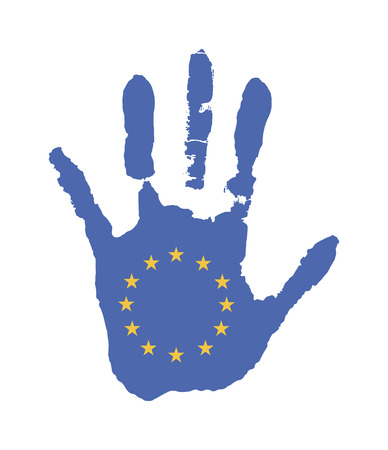 blue color of the flag. vector handprint in the form of the flag of Europe.のイラスト素材