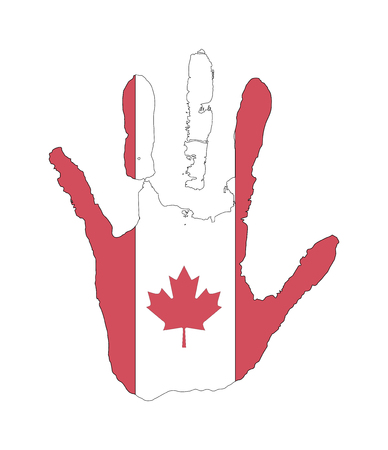 red and white color of the flag. vector handprint in the form of the flag of Canada.のイラスト素材