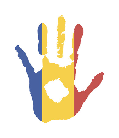 blue, yellow, red color of the flag. vector handprint in the form of the flag of Chad.のイラスト素材