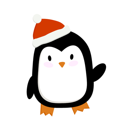 Christmas cartoon picture. vector illustration of a penguin in a new year cap.のイラスト素材