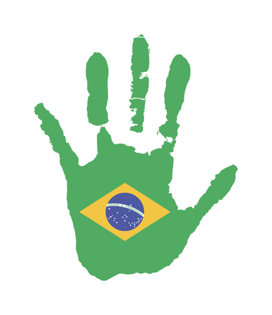 green color of the flag. vector handprint in the form of the flag of Brazil.のイラスト素材