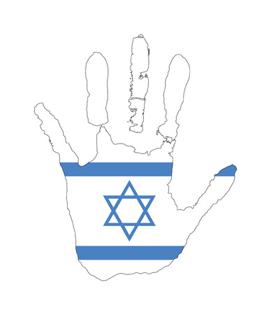 blue, white color of the flag star. vector handprint in the form of the flag of Israel.のイラスト素材