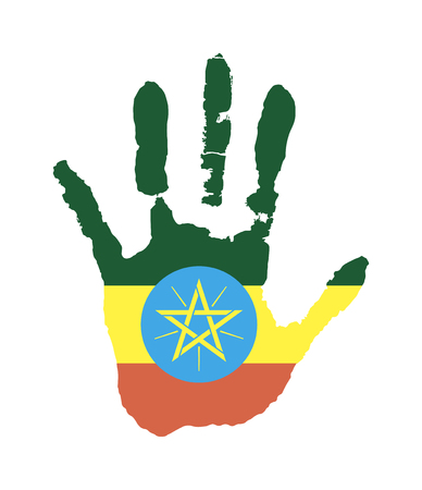 green, yellow, red color of the flag. vector handprint in the form of the star flag of Ethiopia.のイラスト素材