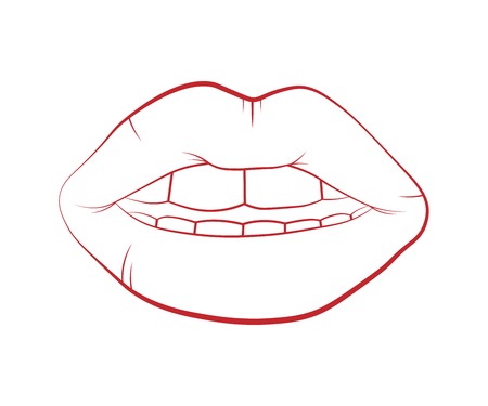 Woman's lips drawing. Vector lip symbol isolated on white background. kiss black lip contour. linear icon illustration.のイラスト素材