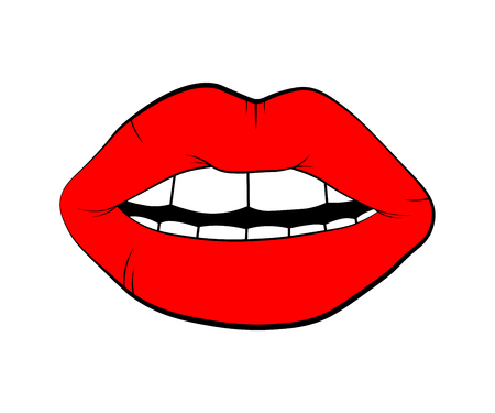 Woman's lips drawing. Vector lip symbol isolated on white background. kiss black lip contour. linear icon illustration.のイラスト素材