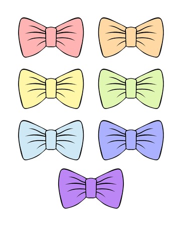 children's illustration. costume butterfly. Set of vector gentle bows with contour. pastel bow silhouette for decoration and design.のイラスト素材