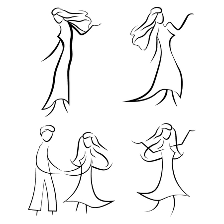 set black line woman.Beauty, fashion concept logo. Silhouette of beautiful woman vector illustration. Fashion girl.のイラスト素材