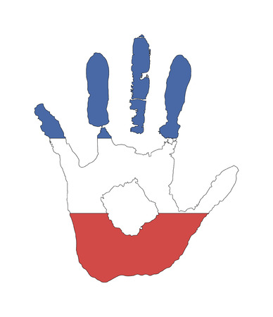 blue, white, red color of the flag. vector handprint in the form of the flag of Serbia.のイラスト素材