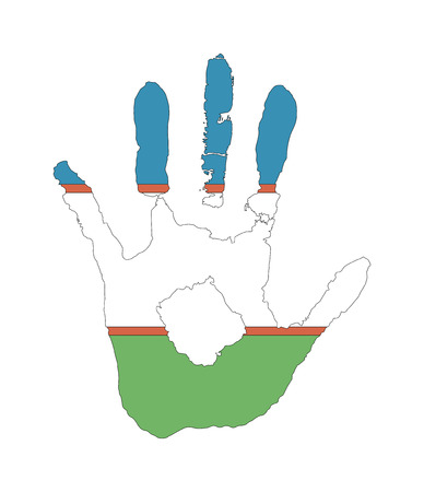 blue and green white and red color of the flag. vector handprint in the form of the flag of Uzbekistan.のイラスト素材