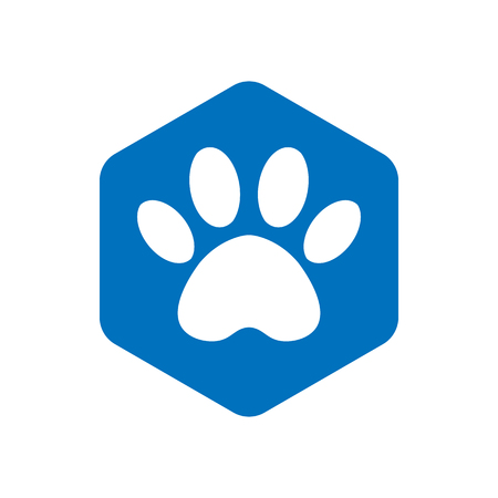 animal footprint hexagonal. blue vector hexagon shape icon with the animals. Cat paw icons isolated.のイラスト素材