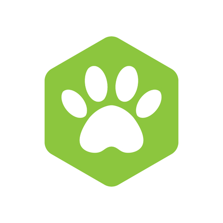 animal footprint hexagonal. green vector hexagon shape icon with the animals. Cat paw icons isolated.のイラスト素材