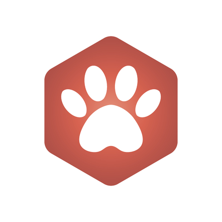 animal footprint hexagonal. red vector hexagon shape icon with the animals. Cat paw icons isolated.のイラスト素材