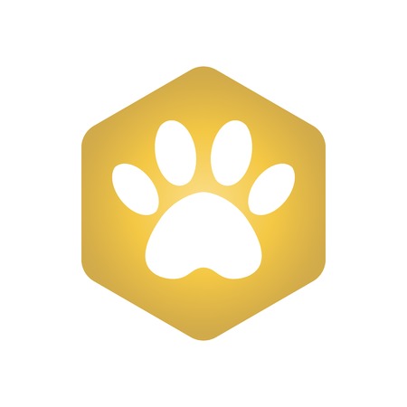 animal footprint hexagonal. yellow vector hexagon shape icon with the animals. Cat paw icons isolated.のイラスト素材