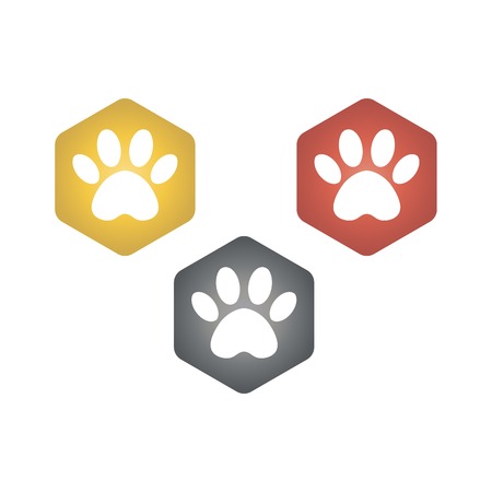 animal footprint hexagonal. set vector hexagon shape icon with the animals. Cat paw icons isolated.のイラスト素材