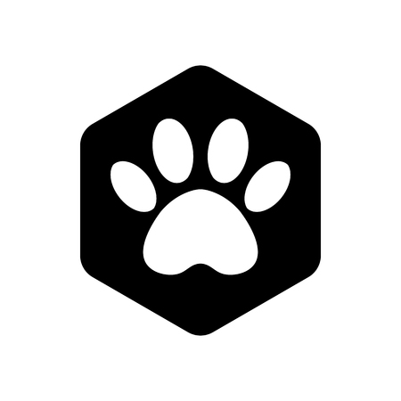 animal footprint hexagonal. black logo vector hexagon shape icon with the animals. Cat paw icons isolated.のイラスト素材