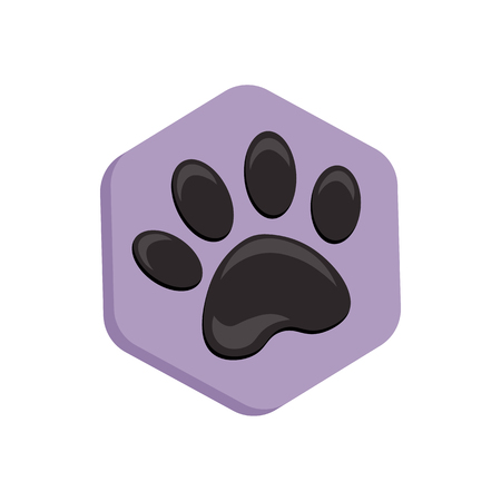 violet vector hexagon shape icon with the animals. animal footprint purple hexagonal. Cat paw icons isolated.のイラスト素材