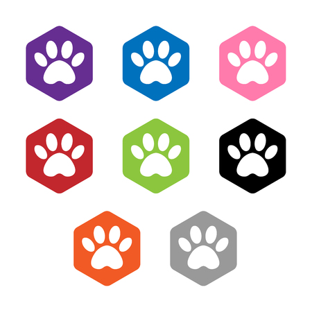 animal footprint hexagonal. set vector hexagon shape icon with the animals. Cat paw icons isolated.のイラスト素材
