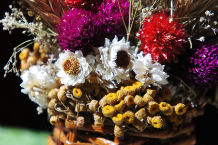 bouquet of dried flowers. dry flowers. spring flower bouquet photography.の写真素材