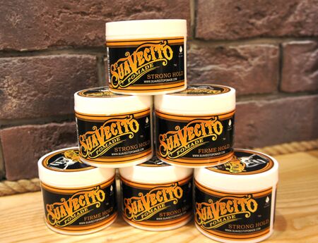 trendy barbershop styling. gel for male styling - SuaVecito. SuaVecito pomade strong firme hold.のeditorial素材