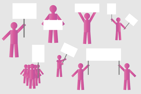 silhouette of simple isolated people with posters. strike protest of people with posters.のイラスト素材