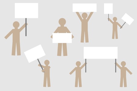 silhouette of simple isolated people with posters. strike protest of people with posters.のイラスト素材