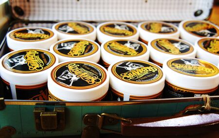 trendy barbershop styling. gel for male styling - SuaVecito. SuaVecito pomade strong firme hold.のeditorial素材