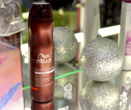 hairstyle care, styling and coloring. Wella Professionals germany hair dye products.のeditorial素材