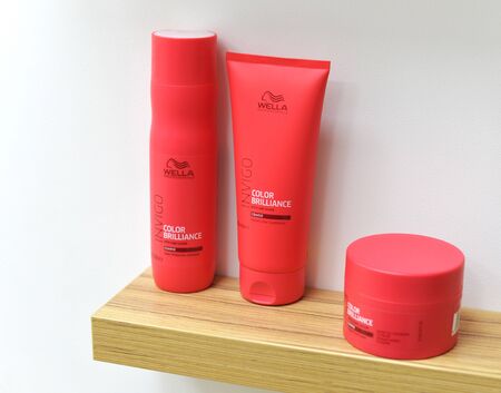 hairstyle care, styling and coloring. Wella Professionals germany hair dye products.のeditorial素材