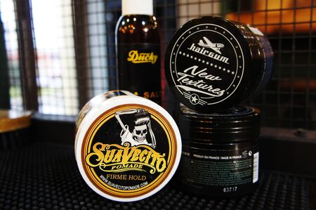 pomade strong firme hold. trendy barbershop styling. gel for male styling - SuaVecito, hairgum, ducky.のeditorial素材