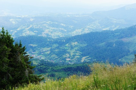blue mountains landscape in the distance. photography mountain landscape. Carpathians, Ukraine.の写真素材