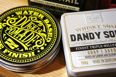 dandy sour and rusty nail. Whisky Cocktail Soaps in a Tin. Scottish Fine Soaps. ducky pomadeのeditorial素材