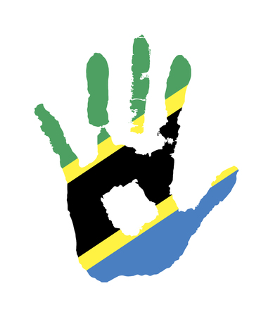 blue,yellow,black, green color of the flag. vector handprint in the form of the flag of Tanzania.のイラスト素材