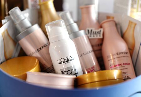 French luxury cosmetics for body, hair and face care. professional loreal serie expert.のeditorial素材
