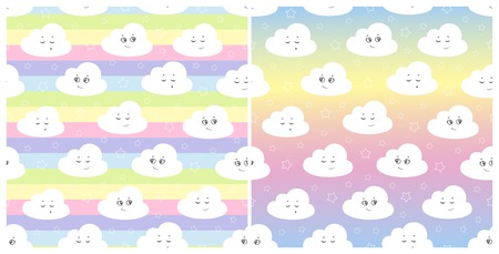 vector illustration baby seamless pattern. set children seamless pattern with cute clouds, stars.のイラスト素材