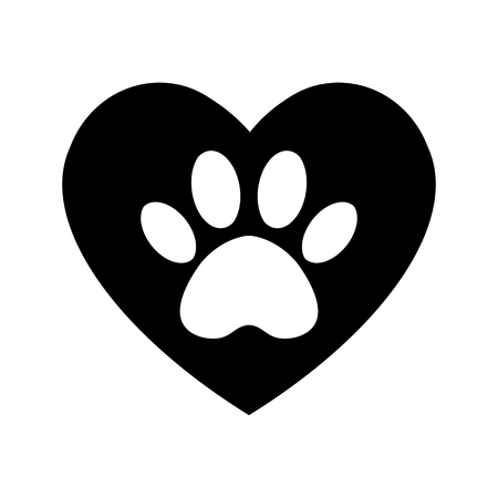 cat and dog paw print inside heart. The dog's track in the heart.のイラスト素材