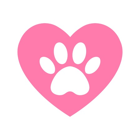 cat and dog paw print inside heart. The dog's track in the heart.のイラスト素材