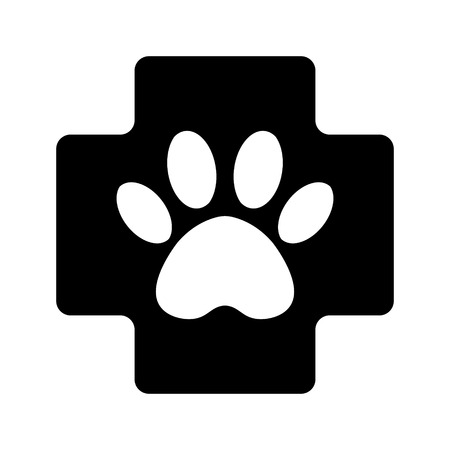 veterinary pharmacy sign. black cross with paw veterinary care symbol icon.のイラスト素材