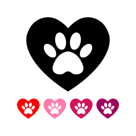 cat and dog paw print inside heart. The dog's track in the heart.のイラスト素材