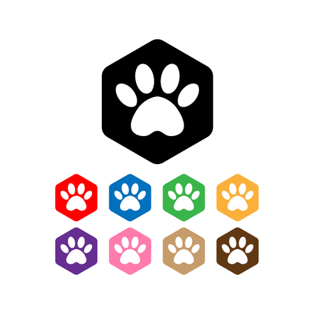 set cat and dog paw print inside hexagon. set the dog's track in the hexagon.のイラスト素材